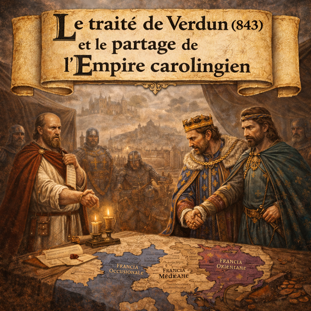 Fiche de révision Histoire 5e – Le traité de Verdun et le partage de l’Empire carolingien (843) – Programme officiel collège PDF Studia Regia