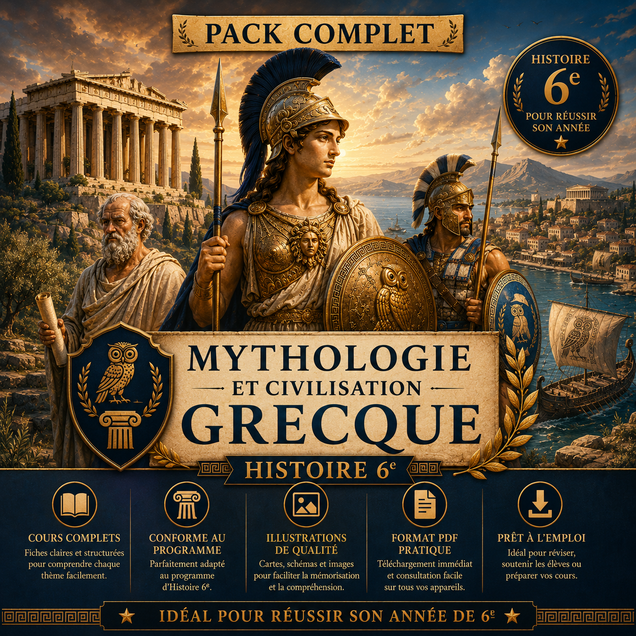 Pack Mythologie et civilisation grecque – 70 fiches PDF | Histoire 6e
