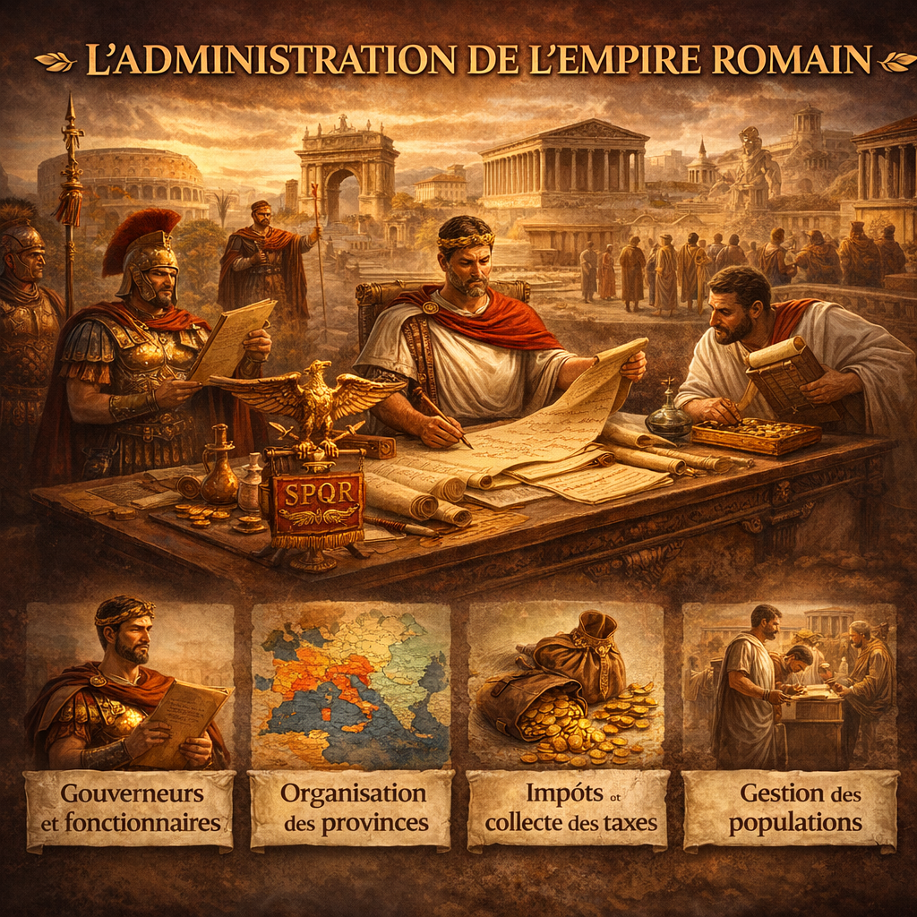 Administration de l’Empire romain avec gouverneurs, collecte des impôts et organisation des provinces – fiche histoire 6e Studia Regia