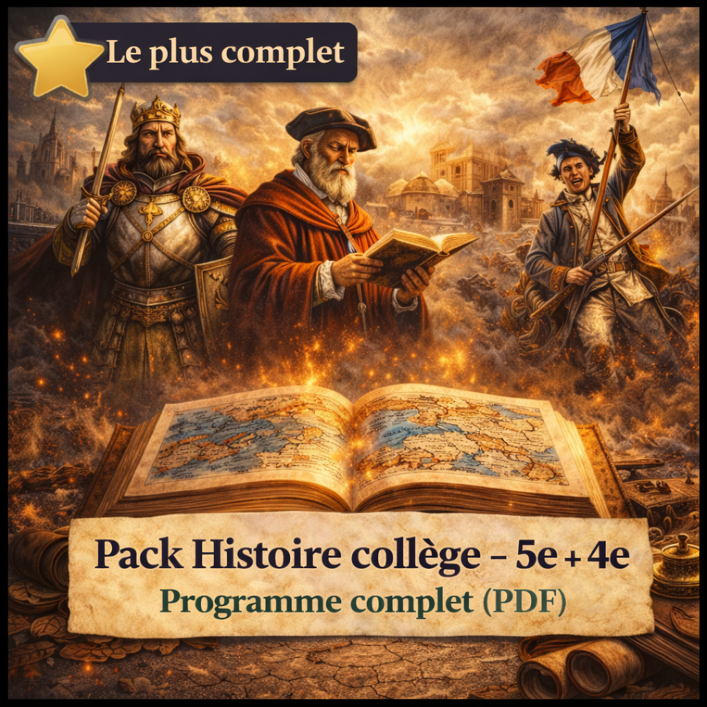 Pack : pack histoire collège 5e 4e – fiches -  Programme officiel collège PDF Studia Regia