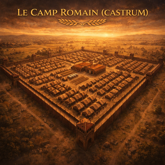Camp romain castrum vu du ciel avec organisation en quadrillage – fiche histoire 6e Studia Regia