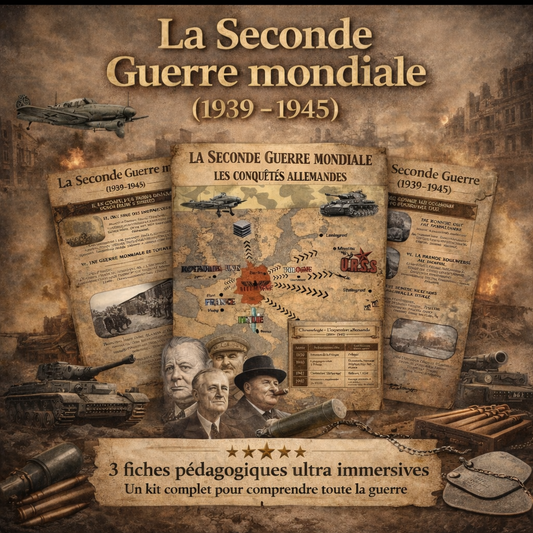 Fiche 37 Histoire 4e – La Seconde Guerre mondiale (1939-1945), pack de 3 fiches PDF pédagogiques immersives Studia Regia.
