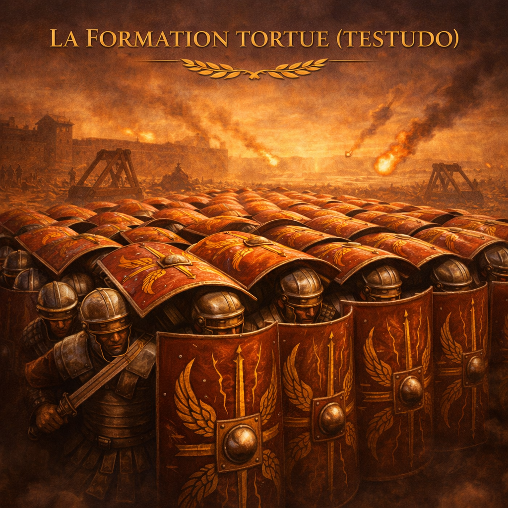 Formation tortue testudo de légionnaires romains en combat – fiche histoire 6e Studia Regia