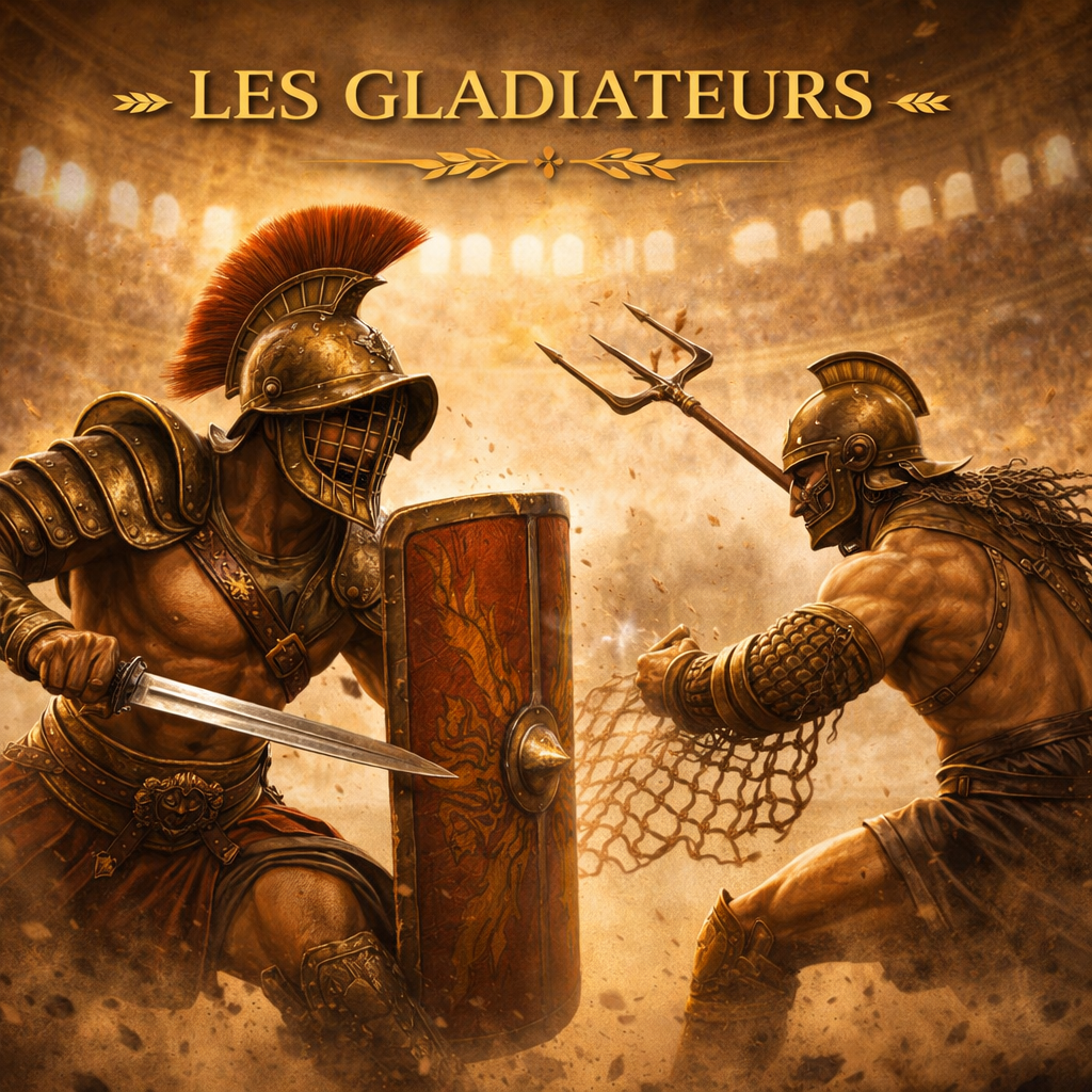 Combat de gladiateurs dans le Colisée entre un murmillo et un retiarius – fiche histoire 6e Studia Regia