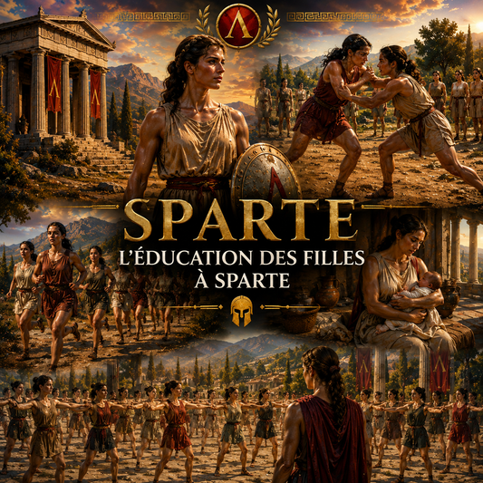éducation des filles à Sparte avec jeunes Spartiates, entraînement physique et vie dans la société spartiate de la Grèce antique style Studia Regia.