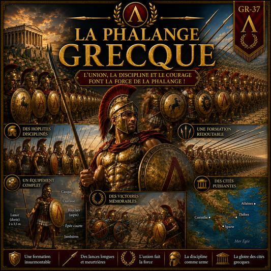 La phalange grecque – fiche de révision Histoire 6e présentant les hoplites, leur équipement, la formation militaire grecque et les grandes batailles de l'Antiquité.