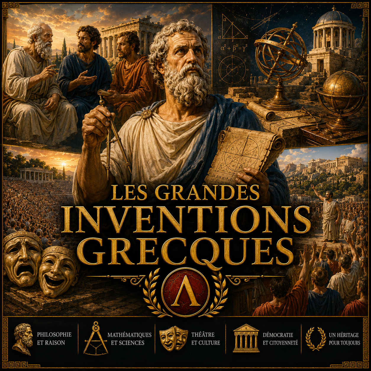 Les grandes inventions grecques – fiche de révision Histoire 6e sur les sciences, les mathématiques, la philosophie, le théâtre et la démocratie dans la Grèce antique.
