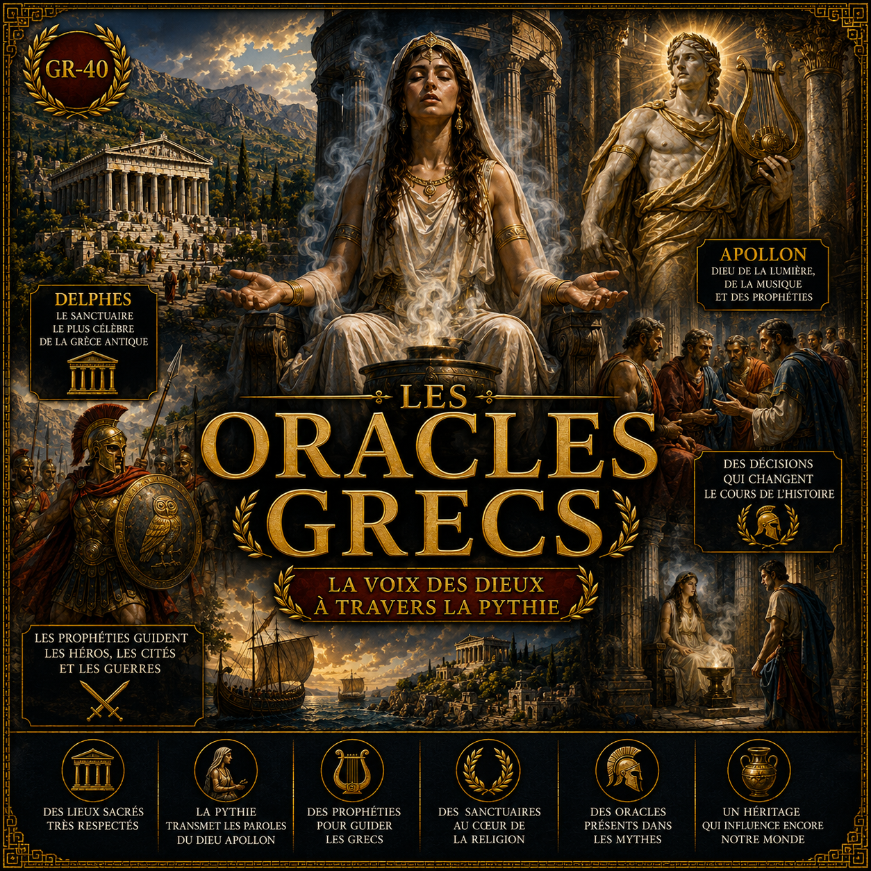 Les oracles grecs – fiche de révision Histoire 6e présentant Delphes, la Pythie, les prophéties et le rôle des sanctuaires dans la Grèce antique.