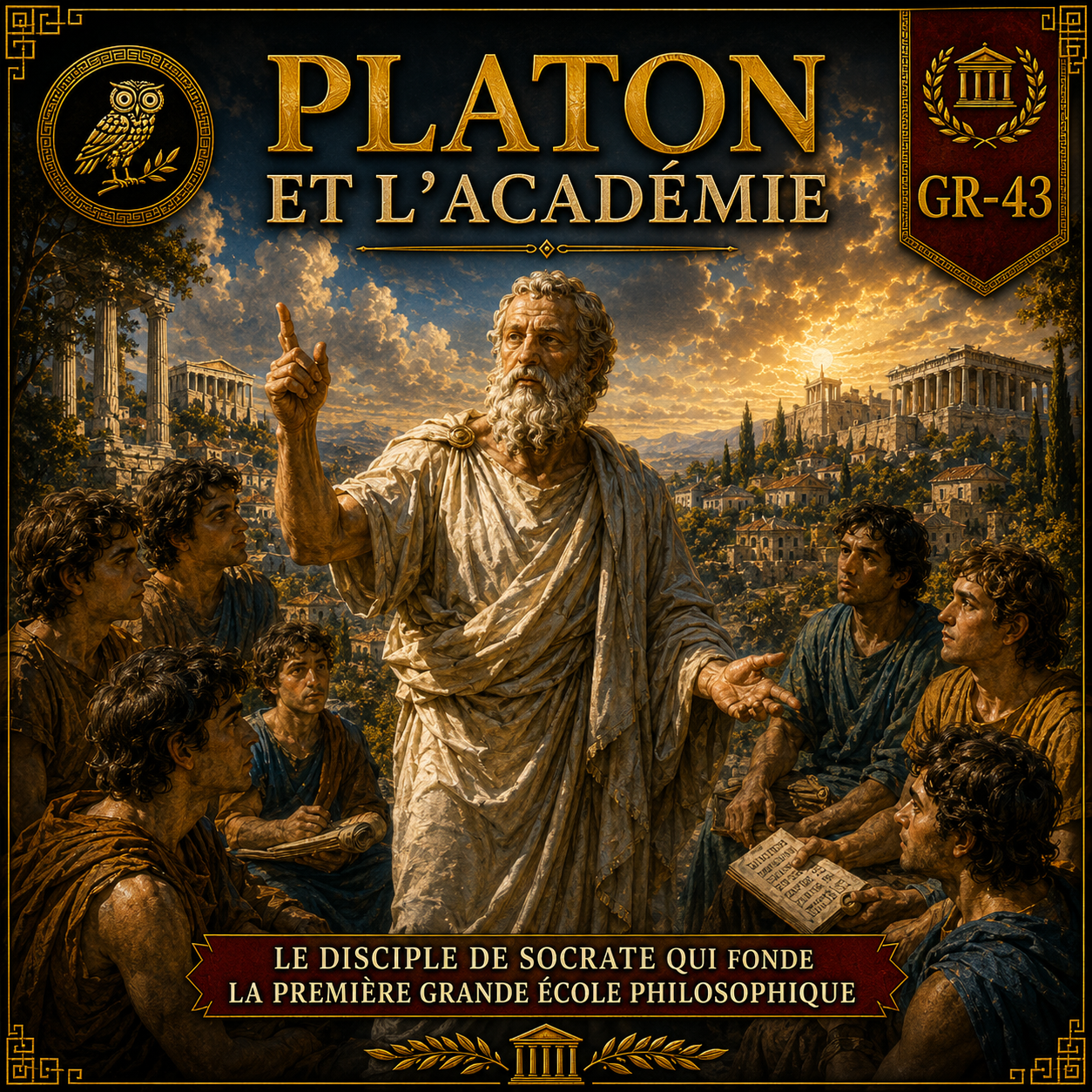 Platon et l'Académie – fiche de révision Histoire 6e présentant le philosophe grec, son école d'Athènes et son héritage intellectuel.