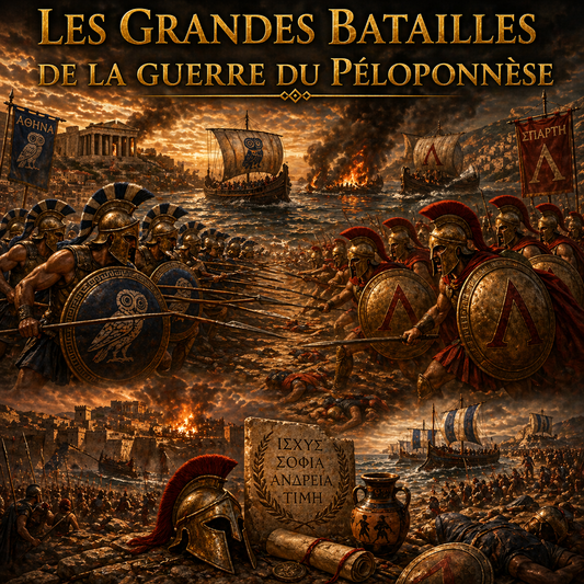 Batailles de la guerre du Péloponnèse avec armées grecques et combats navals entre Athènes et Sparte, fiche histoire 6e