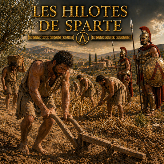 Hilotes travaillant la terre sous surveillance de soldats spartiates dans la Grèce antique, fiche histoire 6e