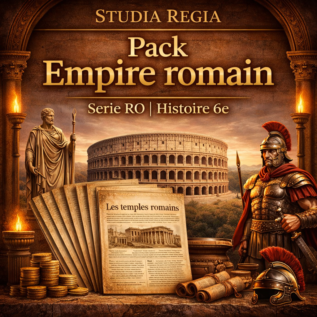 Pack Empire romain Studia Regia avec fiches de revision histoire 6e et visuel de soldat romain et Colisee