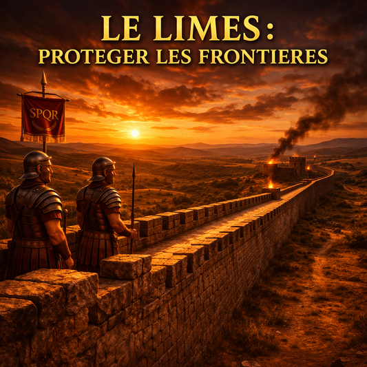 Le limes romain avec soldats en patrouille sur une muraille fortifiée protégeant les frontières de l’Empire – fiche histoire 6e Studia Regia