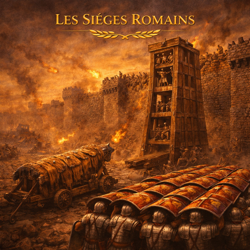 Siège romain avec tour de siège, bélier et formation tortue testudo – fiche histoire 6e Studia Regia