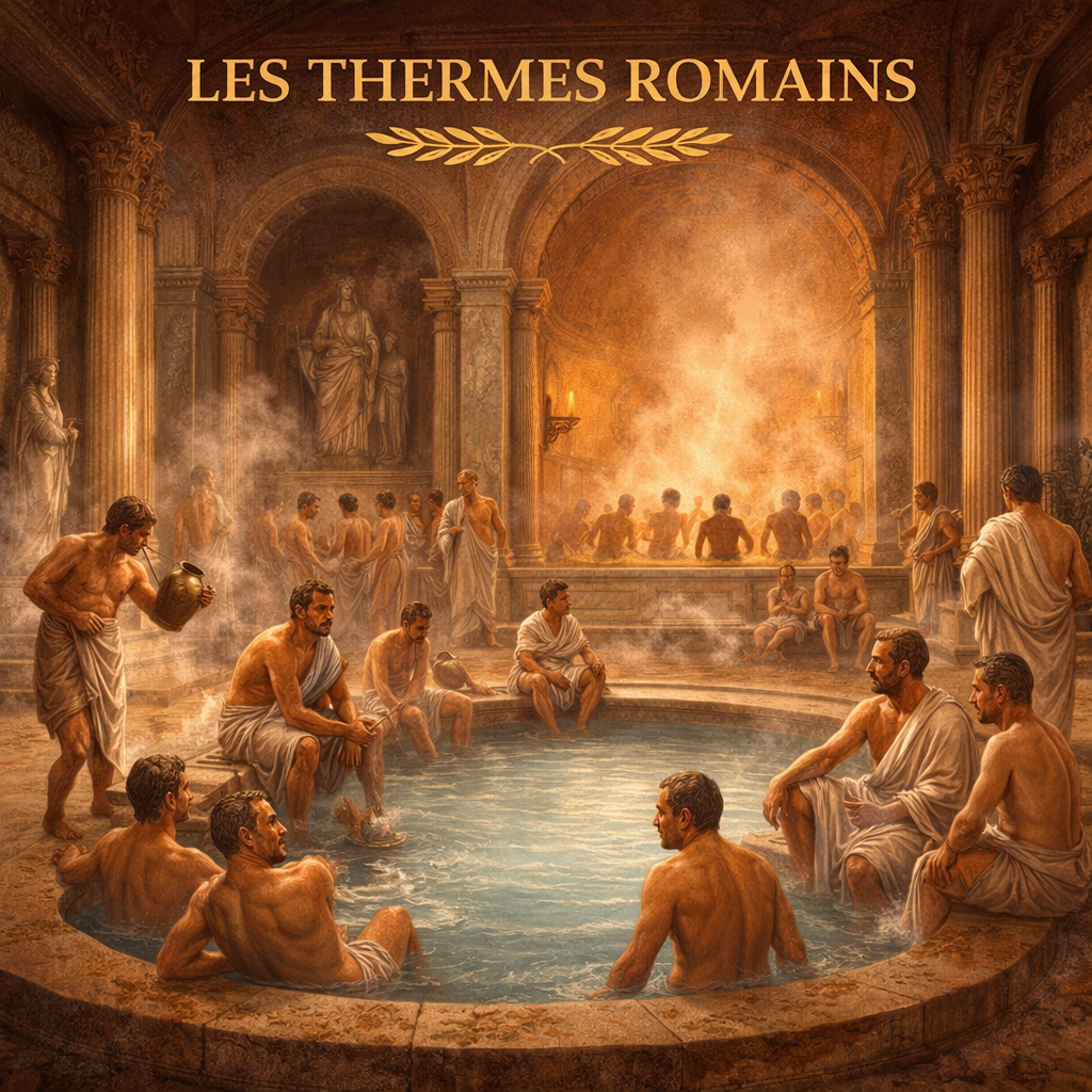 Thermes romains avec bassins, vapeur et Romains dans les bains publics – fiche histoire 6e Studia Regia